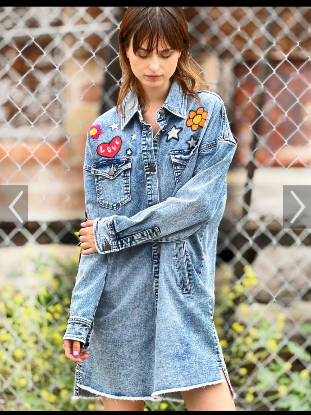 Embroidered Denim Shirt Dress - Blue